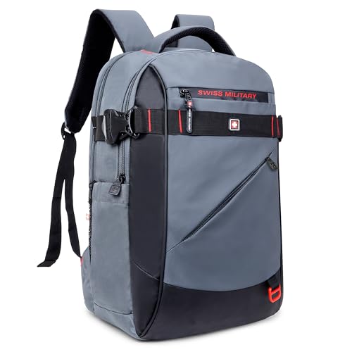 Image of SWISS MILITARY 30L Unisex Laptop Travel Backpack for 15.6-Inch Laptops - with Luggage Strap, Detachable Key Ring, Anti-Theft Pocket, Expandable Bottle Pocket for Office and College Use