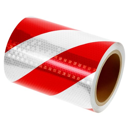 QWORK® Ruban Réfléchissant Adhésif 15cm x 10m Rouge et Blanc – Bande de Sécurité Large à Haute Visibilité pour Camion, Remorque, Garage et Balisage Extérieur – Autocollant Imperméable en PET