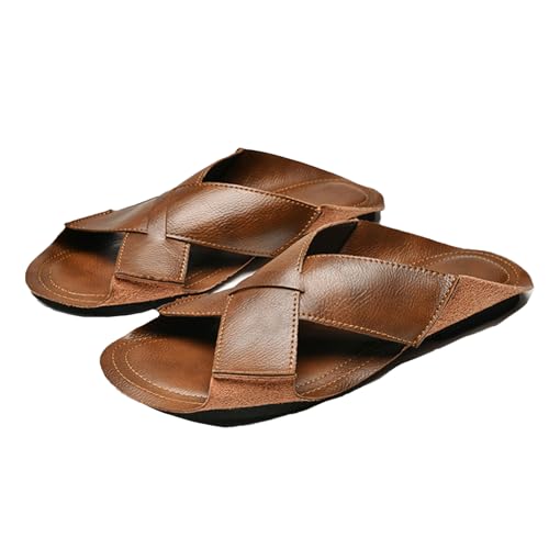 Men'S Leather Retro Fisherman Cutout Slides Sandals,Open Toe Lightweight Anti-Slip Soft Bottom Slip-On Slippers,Summer Indoor and Outdoor Beach Sandals2