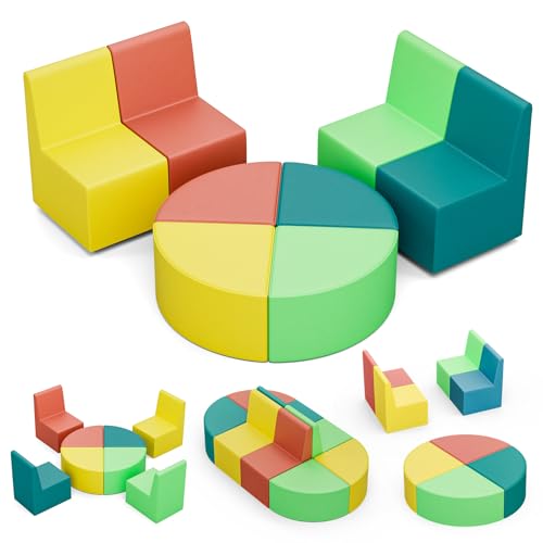 UMOMO MX-02 8PCS Kids Sofa Set, Daycares Chairs for Toddlers Activities, Colorful Modular Flexible Seating Set for Home Preschool Playroom