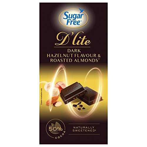 Image of Sugar Free D'lite Hazelnut & Almonds Dark Chocolate Bar, 80 Grams (Pack of 6)