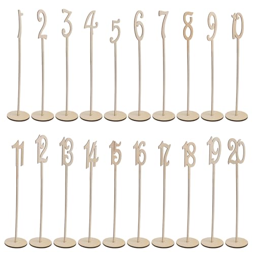 IMIKEYA Juego de Números de Mesa de Madera para Bodas 1-20 Base Redonda Beige Tarjetas para Marcar Número de Mesa de Fiesta y Decoración