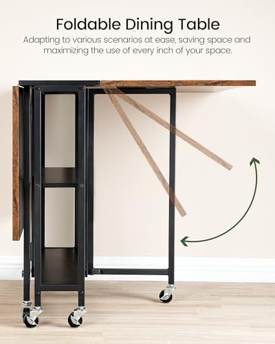 CHOEZON Folding Dining Table, Movable Dining Table, Expandable Kitchen Table, Versatile Breakfast Table with 6 Wheels and 2-Tier Shelf, for Dining, Living Room, Apartment, Rustic Brown DTCZ01BF - Image 6