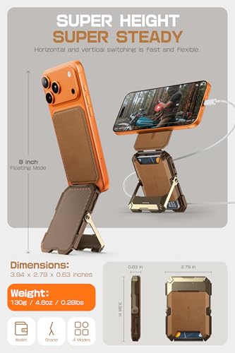 Image of SUPCASE for MagSafe Wallet with Stand, Magnetic Genuine Leather Wallet for Men, [Hold 5 Cards] [Adjustable Stand] [RFID Blocking] Phone Card Holder Tripod for iPhone 17 /16 /15 /14 /13 /12 Series, Brown