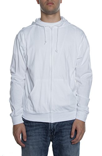 Cottonhood Lightweight Jersey Zip Hoodie for Men – Full Zip Casual Cotton Hoodie, Soft Long Sleeve (4XL, White, 702)