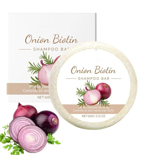 Onion Biotin Shampoo Bar, Oignon Romarins Shampooing Savon, Nourrissants Purifiants Solide Naturel Biotine Shampoo De Barre Pour Fins and Gras Cheveux, Nettoyage Profond pour Cheveux au Naturel
