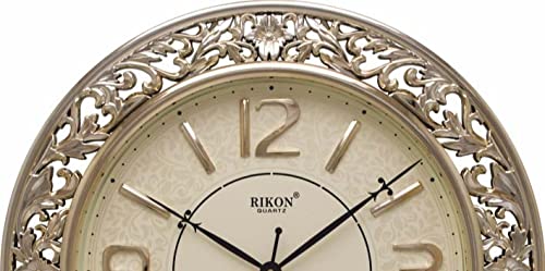 Image of Rikon Rk42 Delux Wall Clock for Home Living Room, and Office - Sweep Silent Moment - Made in India. (42 cm � 42 cm) (Plastic, Gold Ivory)