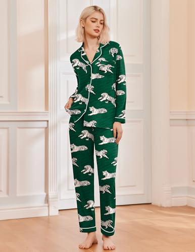 Image of Ekouaer Pajamas Women's Long Sleeve Sleepwear Soft Button Down Loungewear Pjs Lounge Set Nightwear XS-XXL