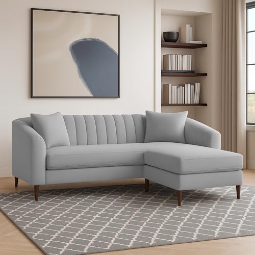 Image of Casaliving Doraldo 4 Seater L Shape Convertible Sofa Set for Living Room, 3 Seater & Ottoman Modular Sectional Couch for Small Space (Grey Colour) Fabric