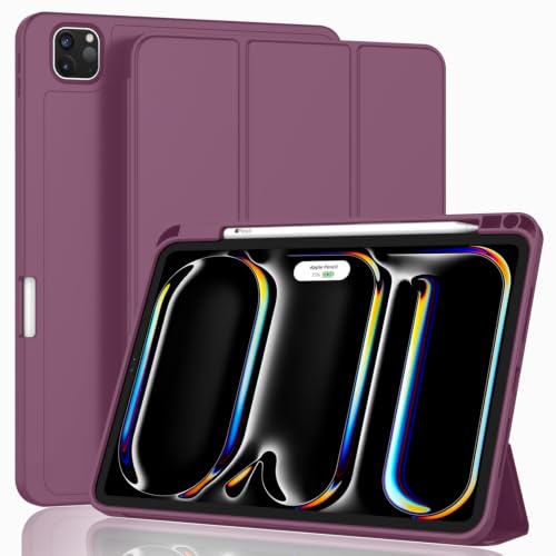 Image of ZryXal New iPad Pro 13 Inch Case (M5) 2025 / (M4) 2024 with Pencil Holder, Smart iPad Case [Support Pencil Pro and Pencil (USB-C)], Support Touch ID and Auto Wake /Sleep (Plum)