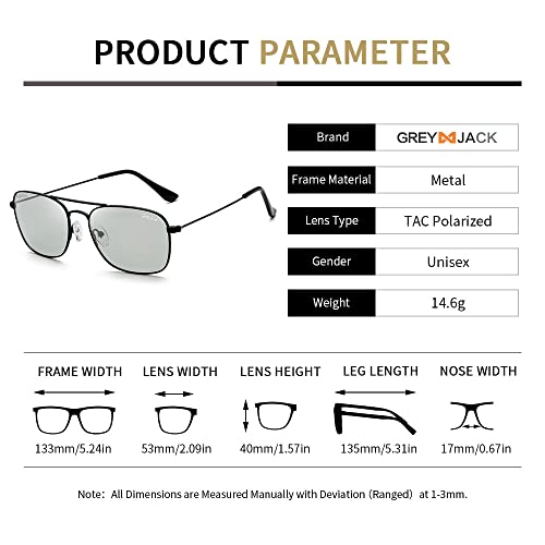 Image of grey jack Square Polarized Sunglasses,Retro Classic Style Full Rim Metal Frame for Men Women Small Size 1650