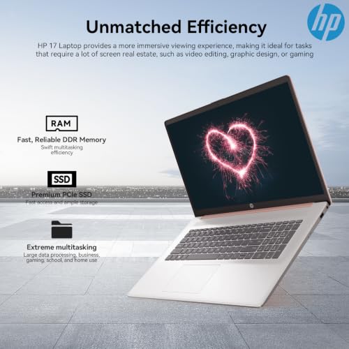 Image of HP Laptop 17 Inch, 17.3 inch HD+ Large Screen Business Laptop Computer, 13th Gen Intel Core i5(10-Core, Beat i7-1255U), Windows 11 Pro|8GB RAM 256GB SSD, Backlit Keyboard|Fingerprint|Copilot AI|Rose Gold