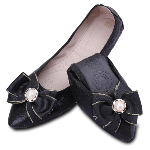 Womens Foldable Ballet Flats Bling Rhinestone Pointed Toe Comfort Slip On Walk Work Loafers Bridal Dress Shoes