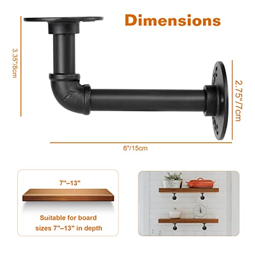 Qnk 1/2" Industrial Pipe Floating Shelf Bracket 4 Pack L Shape Diy Floating Shelving Cast Iron Rustic Black Wall Mount #TOP1