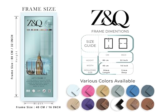 Z&Q Elegant Gallery Frame 80 x 40cm | Photo Picture Art Paintings Display Frame | Portrait & Horizontal Both-way Wall Mounting | 30x15mm Molding Lightweight (White)
