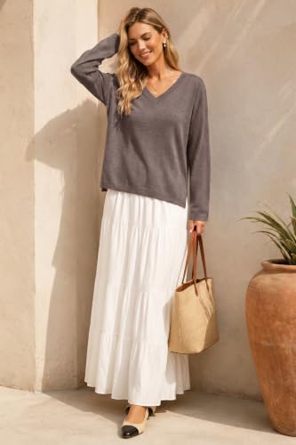 Image of Arach&Cloz Women's Wool Blend Oversized V Neck Fall Casual Pullover Sweater