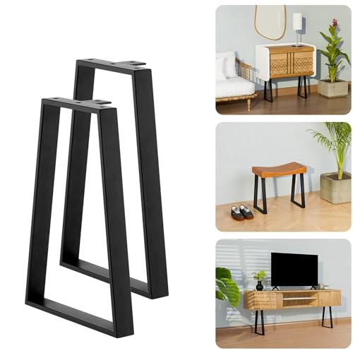 Yes4All Store 16’’ Trapezoid Furniture Metal Legs - Heavy Duty Wrought Steel Feet with Thickness of 10 mm - DIY Iron Furniture Legs for Coffee Table, Bench, Side Table, Nightstand Set of 2,Black