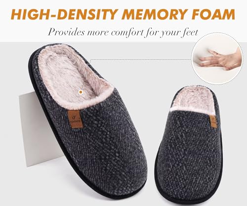 Image of COFACE Mens Cozy Memory Foam Scuff Slippers Casual Slip On Warm House Shoes Indoor /Outdoor Sandal Slippers With Arch Support Rubber Sole Size 7-15