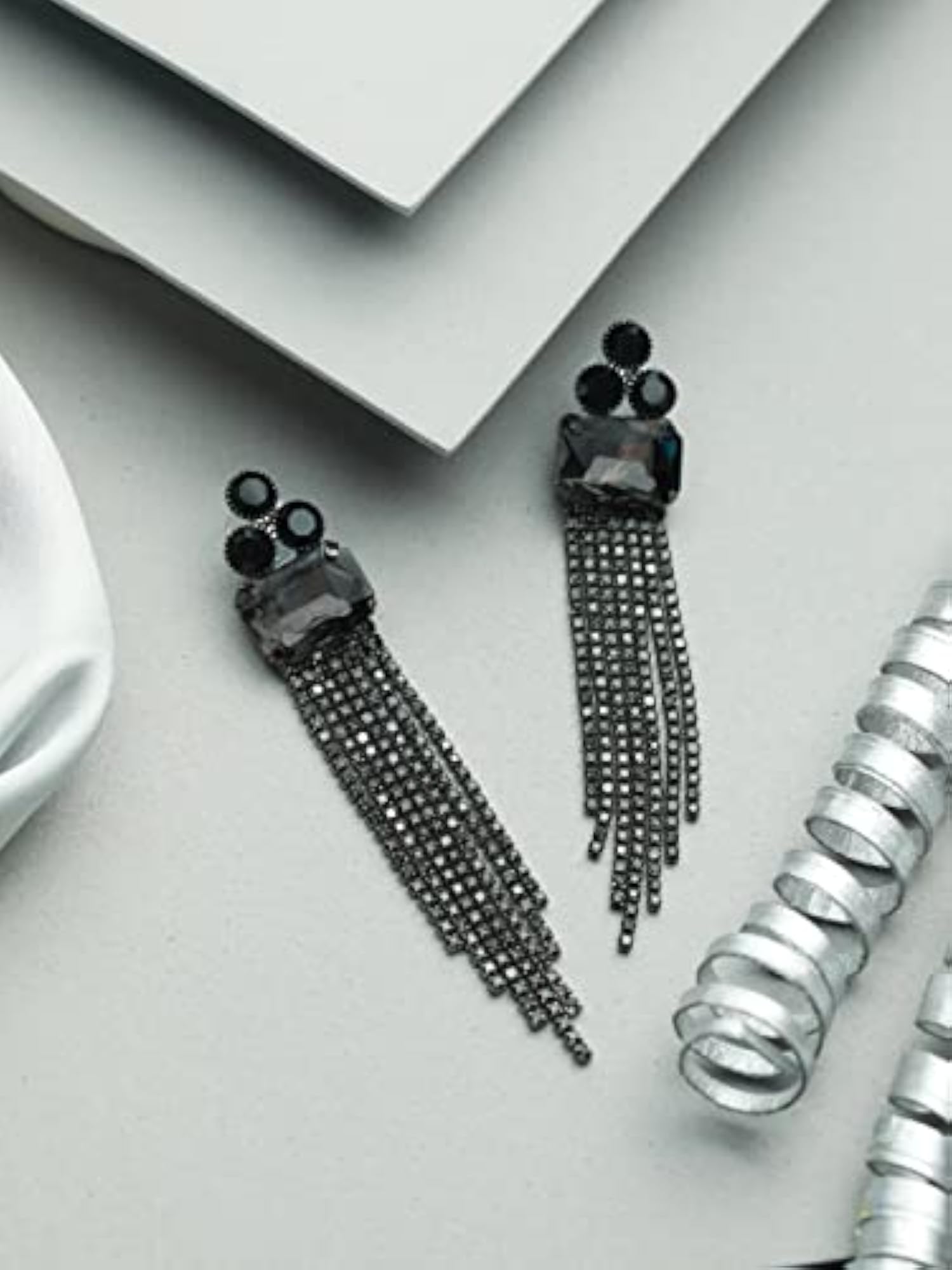 Floral Block Tassle Drop Earrings