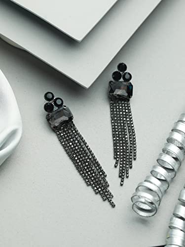 Floral Block Tassle Drop Earrings