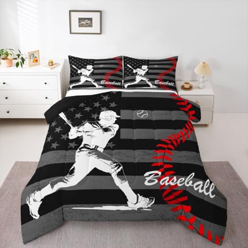 Image of Feelyou Baseball Player Comforter Set King Size 3 Pcs Kids Boys Girls