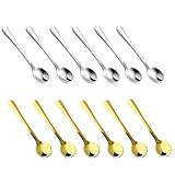 12 Mini Cuillères 7.5cm Acier Inoxydable 304, 6 Argent 6 Or, Petites Cuillères à Café Expresso, Cuillère à Dessert pour Verrines Moka Épices, Design Élégant Finition Miroir pour Maison Réception