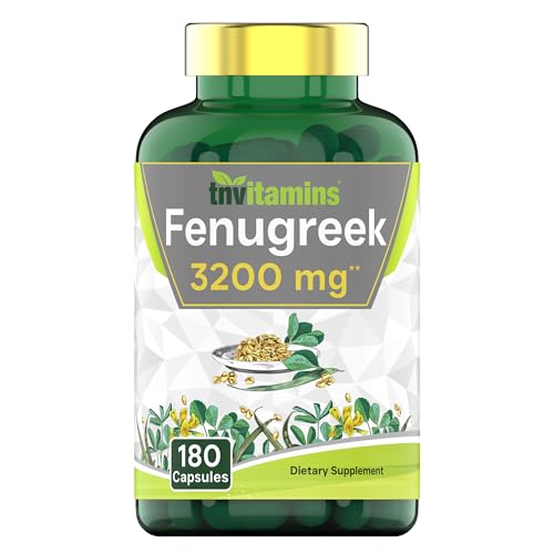 tnvitamins Fenugreek Capsules: 3200 mg - 180 Capsules | Fenugreek Supplement for Men & Women | Fenugreek Seed Powder Extract | Non-GMO | Made in The USA!