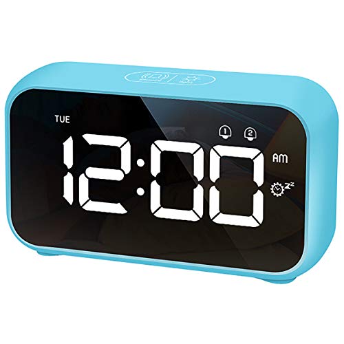 HOMVILLA Despertadores Digitales, Reloj Despertador Digital, Mini Reloj Digital Despertador, Alarma de Espejo Port�til, Alarma con Doble Tiempo de Repetici�n 4 Niveles de Brillo Regulable (Azul)