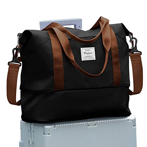 SEAFEW Borsone da Viaggio,Bagaglio a Mano 40x20x25 Ryanair Borsa da Viaggio Espandibile,Borsa da Cabina Ryanair 40x30x20 Borsa Sportiva Borsone da Palestra Borsa da Weekend,A4-Nero Marrone