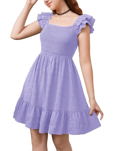 SweatyRocks Girl's Short Sleeve Ruffle Hem High Waist A Line Flowy Casual Dress