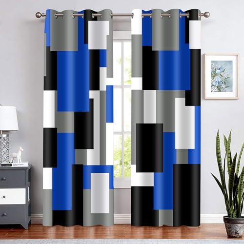 BSPPTI Blue Black Geometric Curtains for Bedroom 42x84inch Modern Abstract
