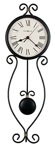 Howard Miller Ivana Wall Clock 625-495 â€“ Wrought-Iron, Antique Black Finish with Gold Highlights, Black Pendulum Bob, Antique Black Bezel, Quartz Movement