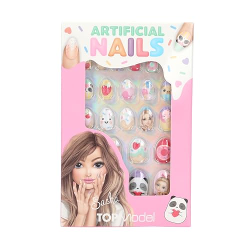 Depesche 14071 TOPModel Candy Glam - Faux ongles autocollants, légèrement pointus, avec de jolis motifs et un effet 3D, 20 faux ongles de différentes tailles