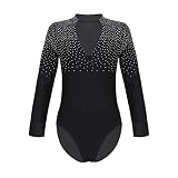 inlzdz Jungen Body Giltzer Tanzbody Langarm Bodysuit Hemdbody V-Ausschnitt Gymnastik Leotard Overalls Party Performance Tanzkostüm Schwarz 122-128