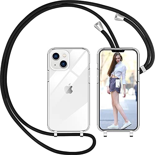 Nupcknn Liquid Silikon Handykette Hülle für iPhone 13 Mini Hülle Necklace(abnehmbar) Hülle mit Kordel zum Umhängen Handy Schutzhülle mit Band (Transparent, 5.4") Cover