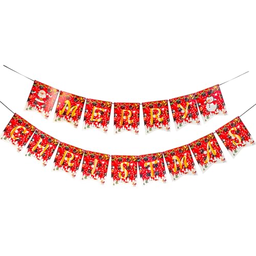 Merry Christmas Banner Red Xmas Decorations Paper Banner Sign With String for Fireplace/Wall/Window Home Office Decor Christmas Party Banner for Holiday Decoration