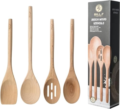 BF BILL.F SINCE 1983 Beech Wooden Cooking Utensil Set, Kitchen Cooking Tools Kitchen Gadgets 4 pieces Spoon & Spatula Mix Perfect for Nonstick Pots and Pans Cookware Turner BF BILL.F SINCE 1983 Beech Wooden Cooking Utensil Set, Kitchen Cooking Tools Kitchen Gadgets 4 pieces Spoon & Spatula Mix Perfect for Nonstick Pots and Pans Cookware Turner