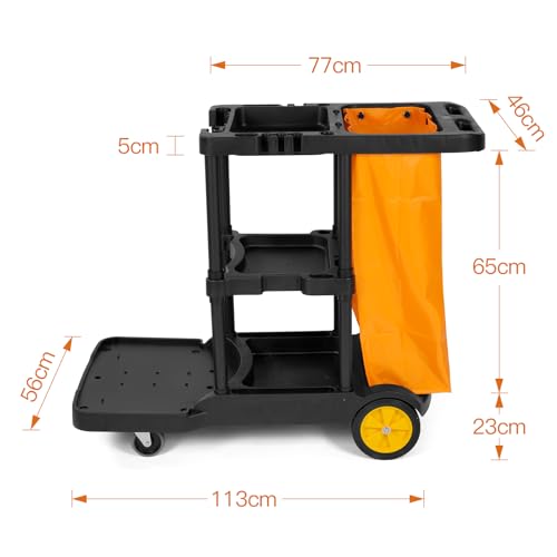 uyoyous Putzwagen Reinigungswagen Gewerbe 3 Ebenen Profi Reinigungswagen mit Müllsack und Rollen, Schwarz + Gelb, 113 x 56 x 93 cm – Bild 4