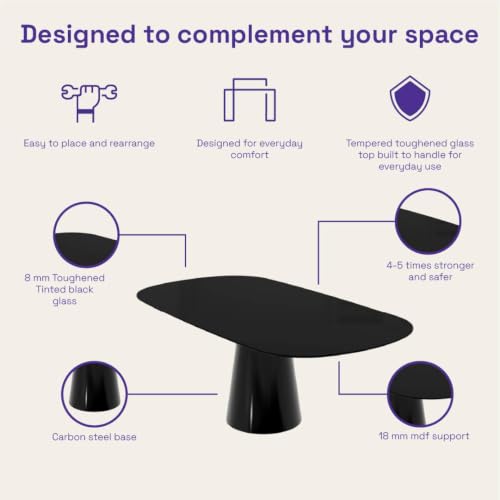 Image of Wakefit Santol Dining Table - 6 Seater Rect Black Glass Top