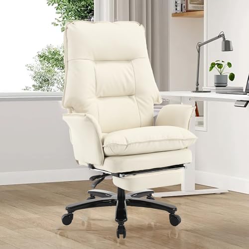 Image of Reclining Big and Tall Office Chair with Footrest, White