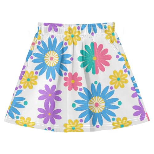 Jupe-short coton avec poches pour enfant motif fleurs bleu et rose