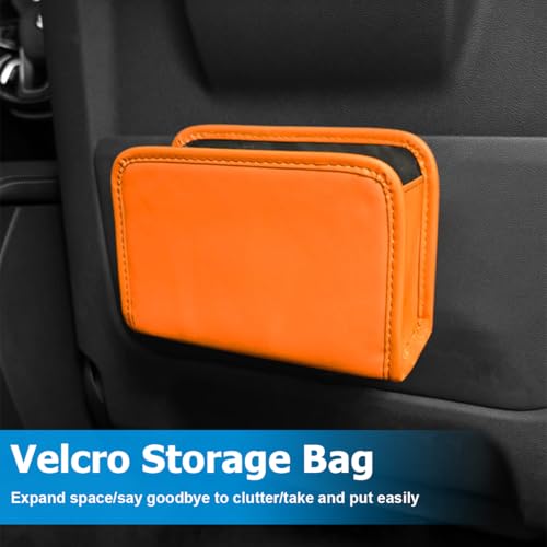 Image of Osilly Car Trash Can, Leather Foldable Vehicle Garbage Organizer Holder, Multi-Function Automotive Interior Dustbin Storage Hanging Container Accessories, Universal for SUV, Sedan, Truck (Orange)
