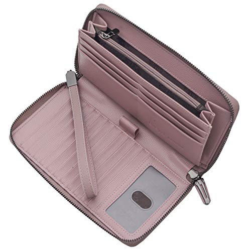 Bveyzi Women RFID Blocking Wallet Leather Zip Around Phone Clutch Large Capacity Ladies Travel Purse Wristlet