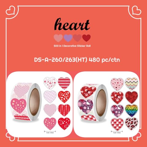 Image of Alokik Enterprise 1000 Pcs Heart Shape Watercolor Stickers, Round Decorative Adhesive Sticker for Small Business Wedding Supplies Packing Sticker Gift Wrap (2 x Decorative Sticker Roll)