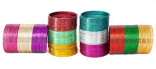Image of Swara Creations Metal Bangle /Churi Set, in Multicolor large /extra large, Bangles set for Women /Girls with Zari and Cutting Design(144Pcs)