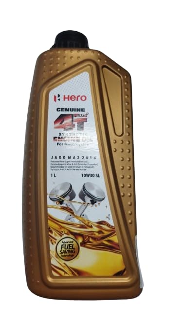 Hero MotoCorp Genuine 4T Plus 10W-30 Synthetic Engine Oil For Bikes | API SL And JASO MA2 Certified | Advanced Fuel Saving Technology| Specially Formulated For Motorcycles (1000 Ml)