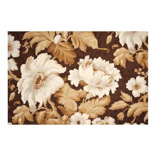 Decoration murale boho botanique or et marron, grand tableau horizontal pour salon 70x100
