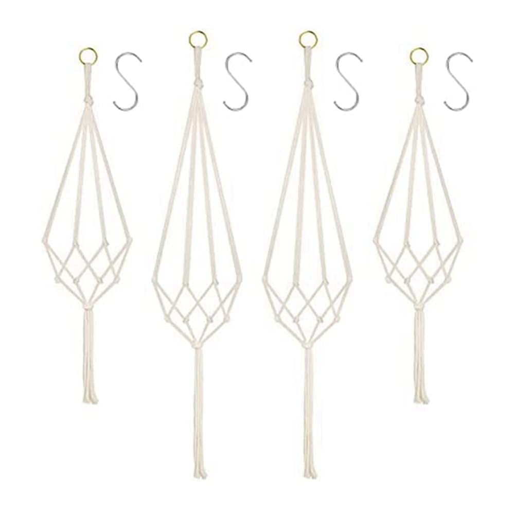 CTRLZS 4 Piece Hanging Baskets with 4 Hanging Hooks Cotton Rope Macrame Plant Hanger 80CM & 100CM
