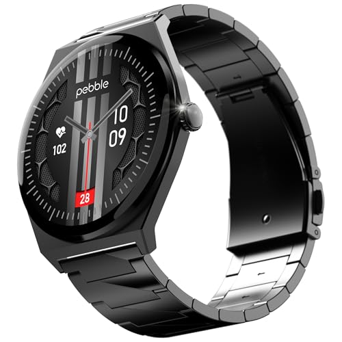 Pebble Royale Steel 1.43” Ultra AMOLED Display Smartwatch with Always-On Display, BT Calling, DIY Watch Faces, Slimmest Stainless Steel Body, Multiple Sports Modes – Premium Metal Smartwatch (Black)