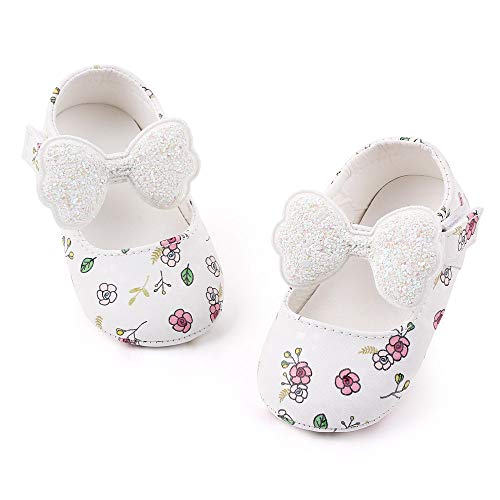 Meckior Infant Baby Girls Boys Handmade Princess Flats Toddler First Walkers Soft PU Leather Non-Slip Crib Wedding Dress Shoes